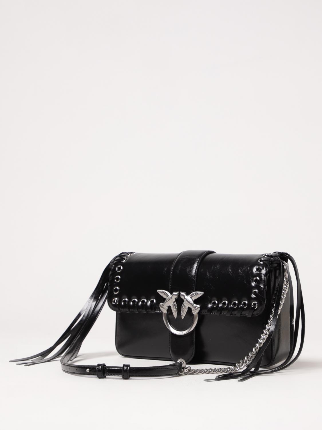 PINKO BORSA A TRACOLLA: Borsa a spalla soft Love Bag Slouchy con frange Pinko, Nero - Img 3
