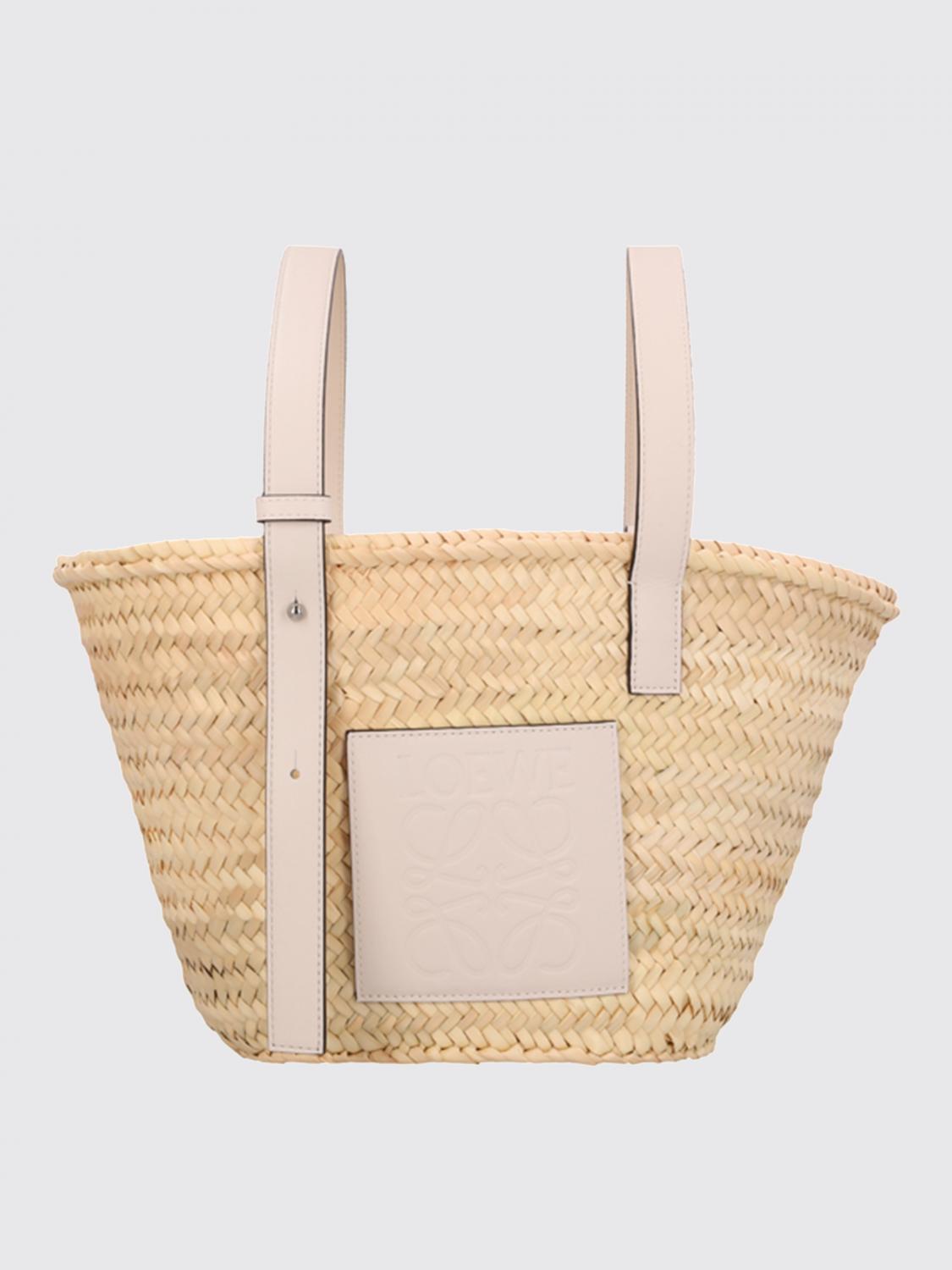 LOEWE BORSA A SPALLA: Borsa a spalla in paglia e pelle Loewe, Beige - Img 1