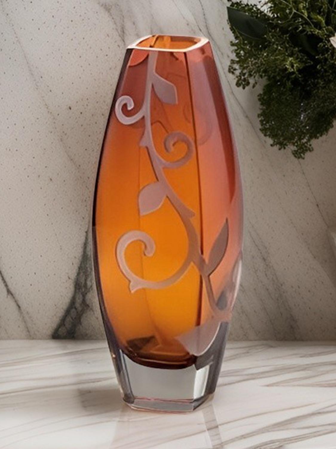 IVV VASI: Vaso Ivv in vetro con decoro floreale , Ambra - Img 2