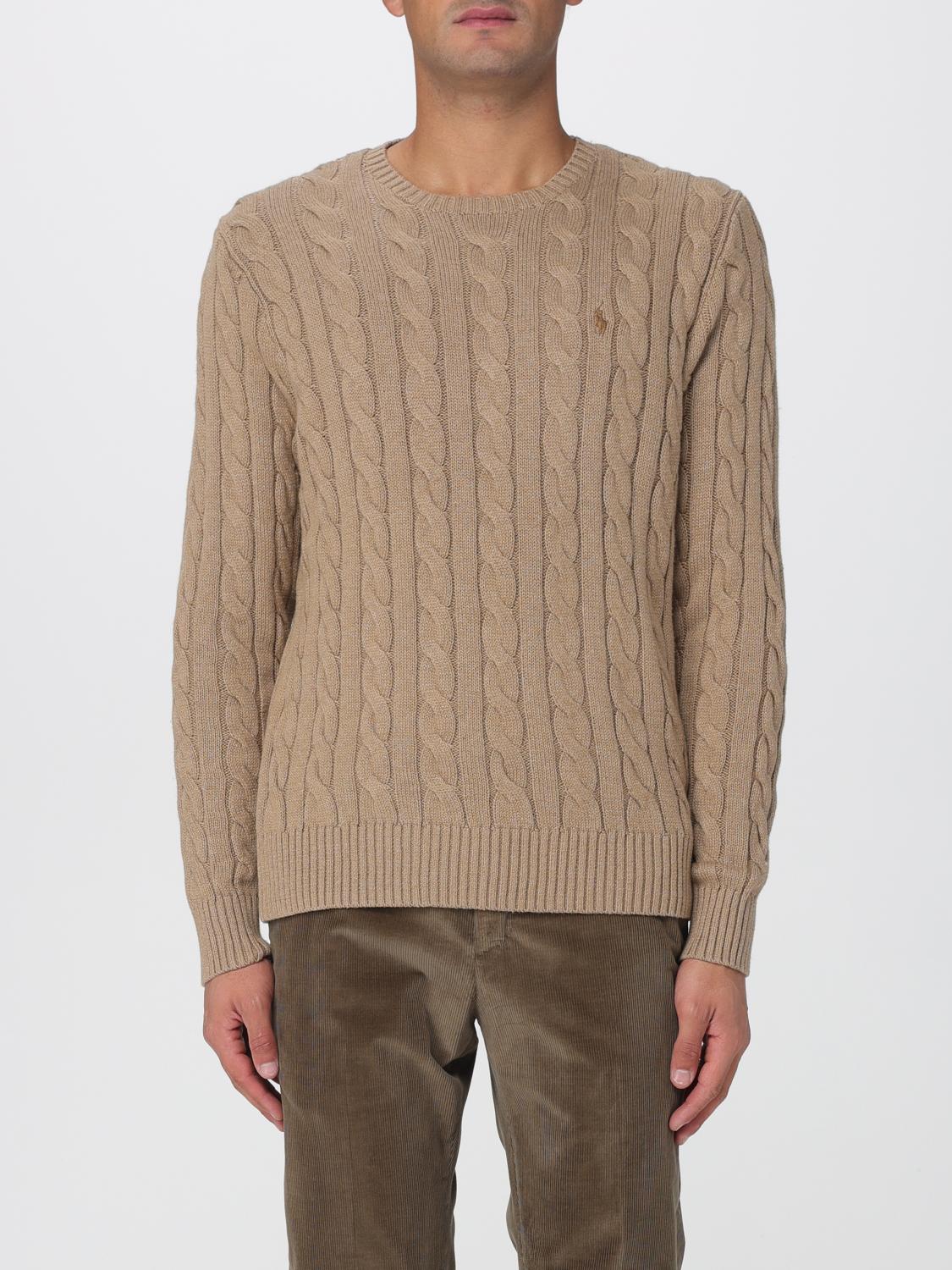 POLO RALPH LAUREN MAGLIA: Maglia a girocollo in cotone intrecciato con logo Pony Polo Ralph Lauren, Sabbia - Img 1
