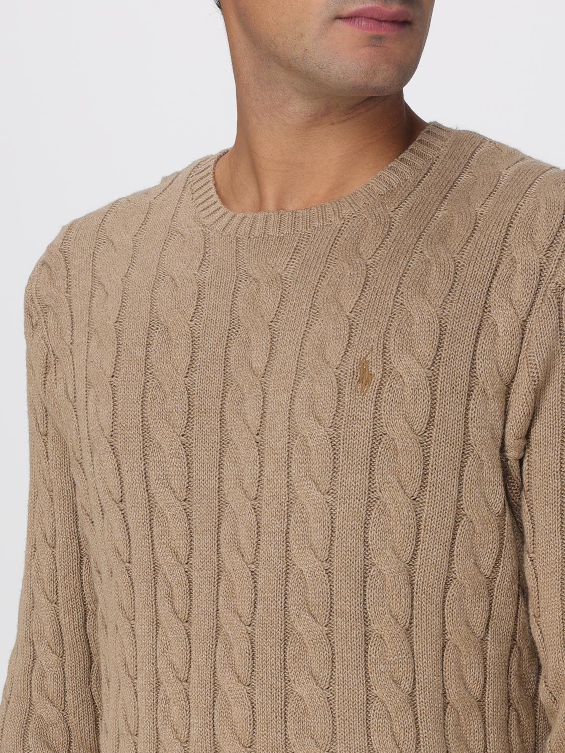 POLO RALPH LAUREN MAGLIA: Maglia a girocollo in cotone intrecciato con logo Pony Polo Ralph Lauren, Sabbia - Img 3