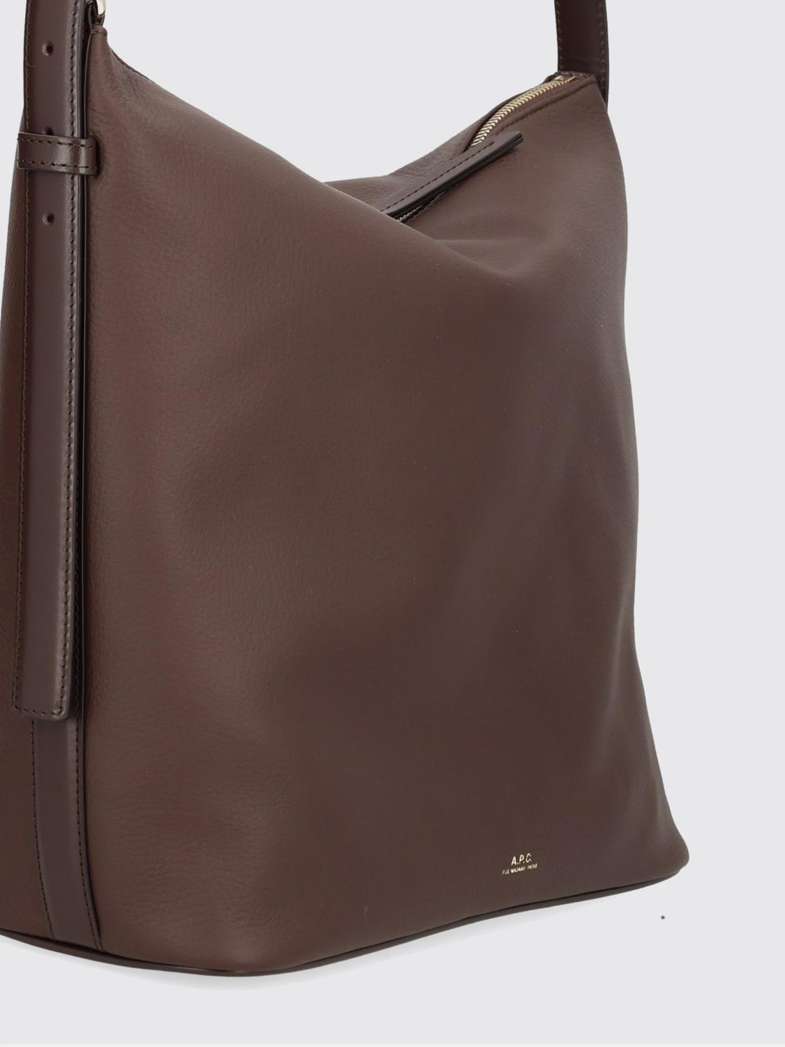 A.P.C. BORSA A SPALLA: Borsa Vera A.P.C. in pelle martellata, Tortora - Img 3