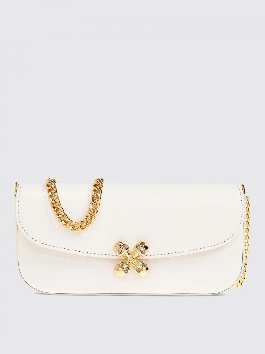 MCQUEEN BORSA MINI: Borsa Skull Flower McQueen in pelle palmellata , Bianco - Img 1