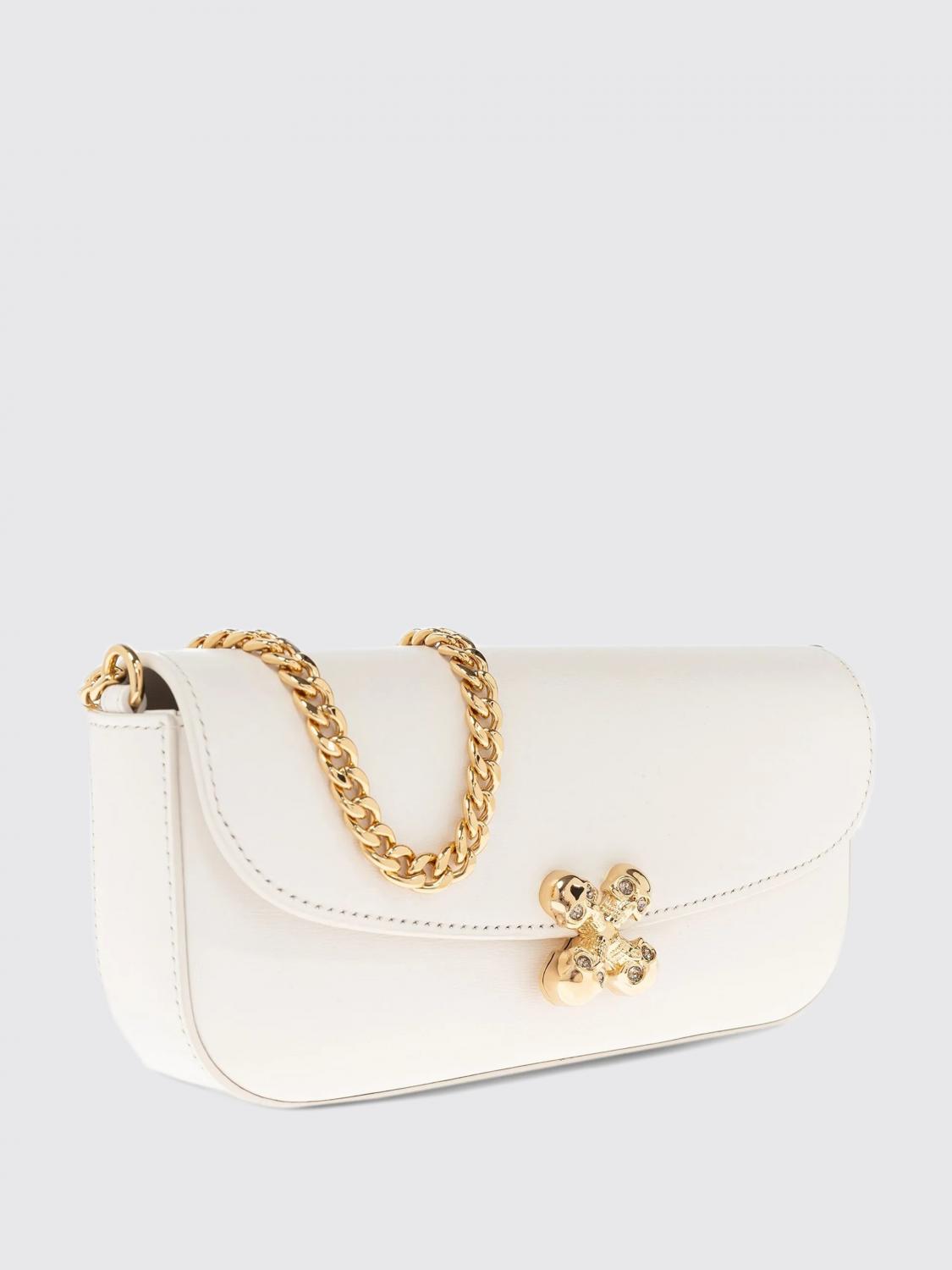 MCQUEEN BORSA MINI: Borsa Skull Flower McQueen in pelle palmellata , Bianco - Img 3