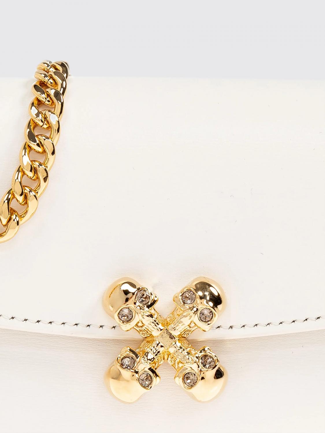 MCQUEEN BORSA MINI: Borsa Skull Flower McQueen in pelle palmellata , Bianco - Img 4