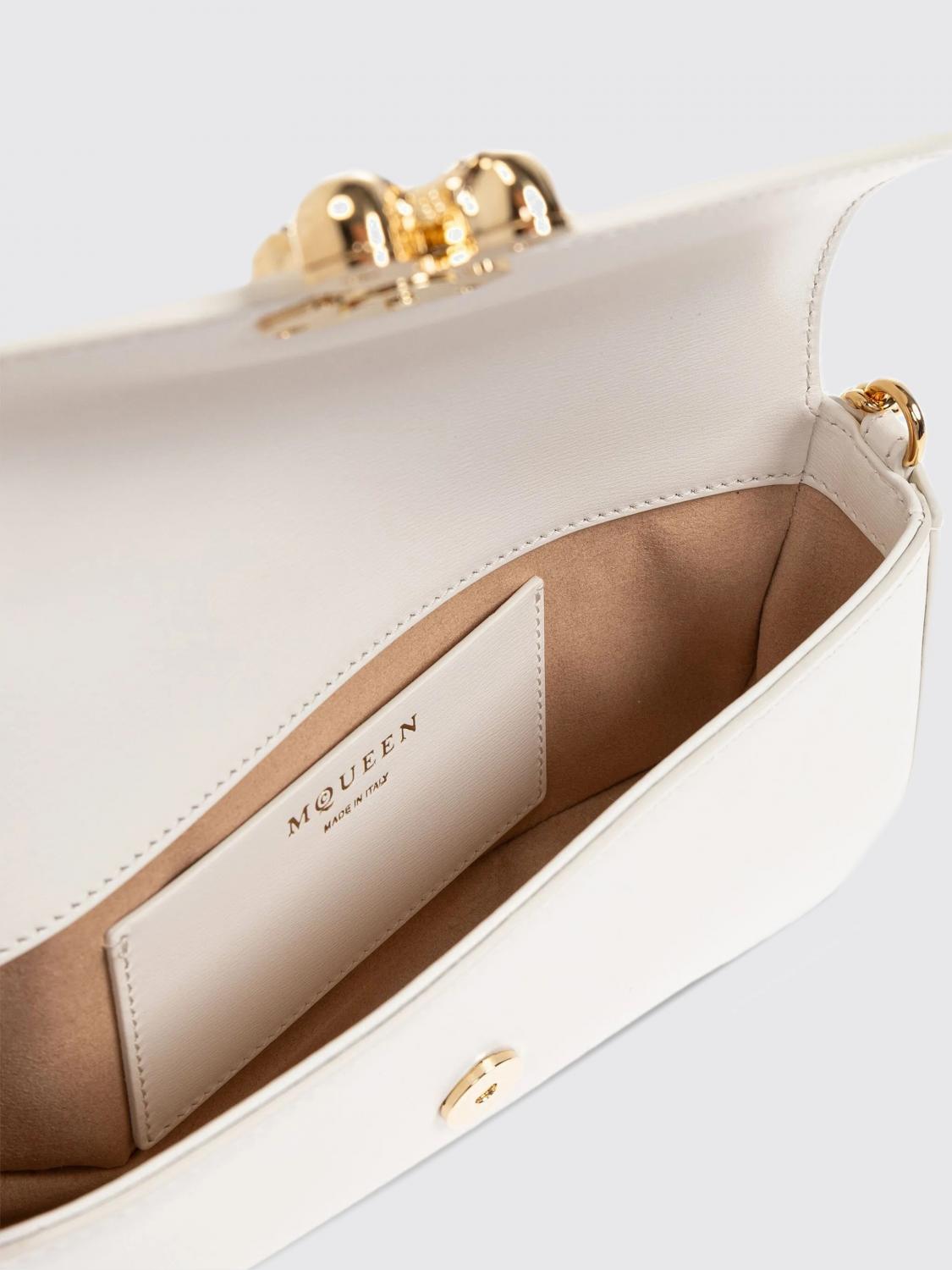 MCQUEEN BORSA MINI: Borsa Skull Flower McQueen in pelle palmellata , Bianco - Img 5