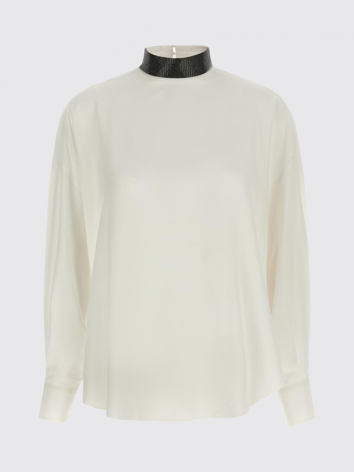 BRUNELLO CUCINELLI TOP: Blusa Brunello Cucinelli in seta con monile nickel-free, Beige - Img 1