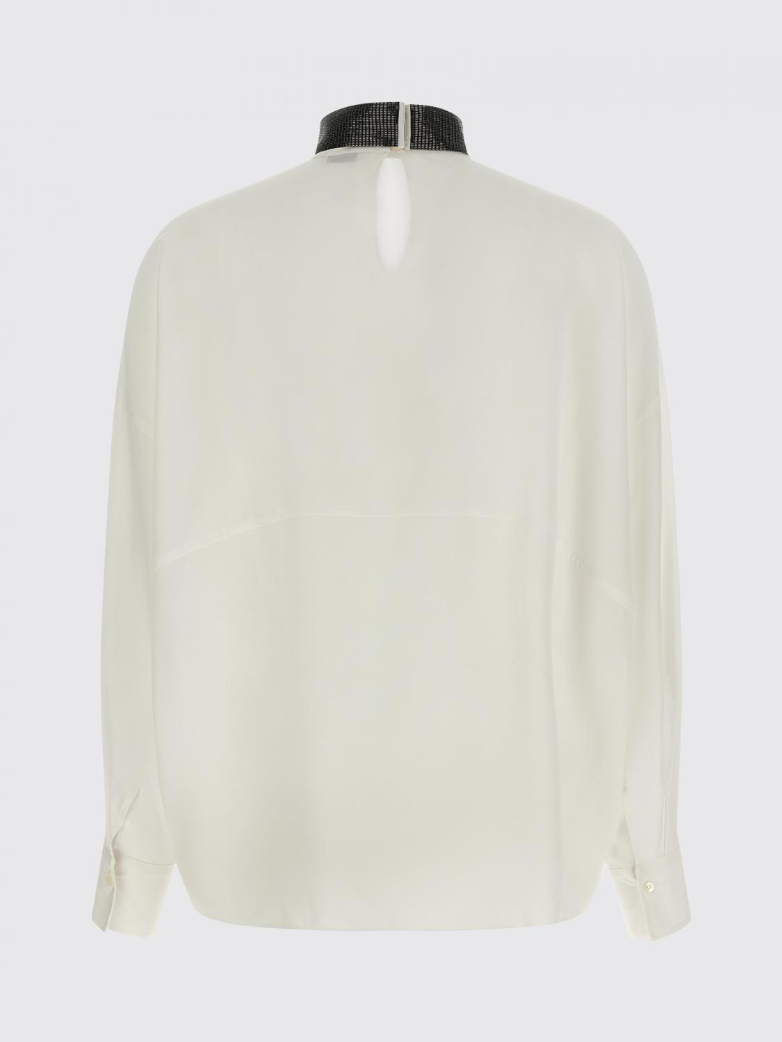 BRUNELLO CUCINELLI TOP: Blusa Brunello Cucinelli in seta con monile nickel-free, Beige - Img 2