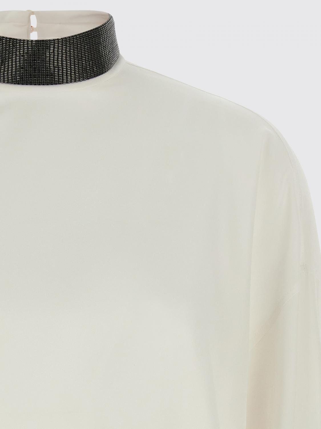 BRUNELLO CUCINELLI TOP: Blusa Brunello Cucinelli in seta con monile nickel-free, Beige - Img 3