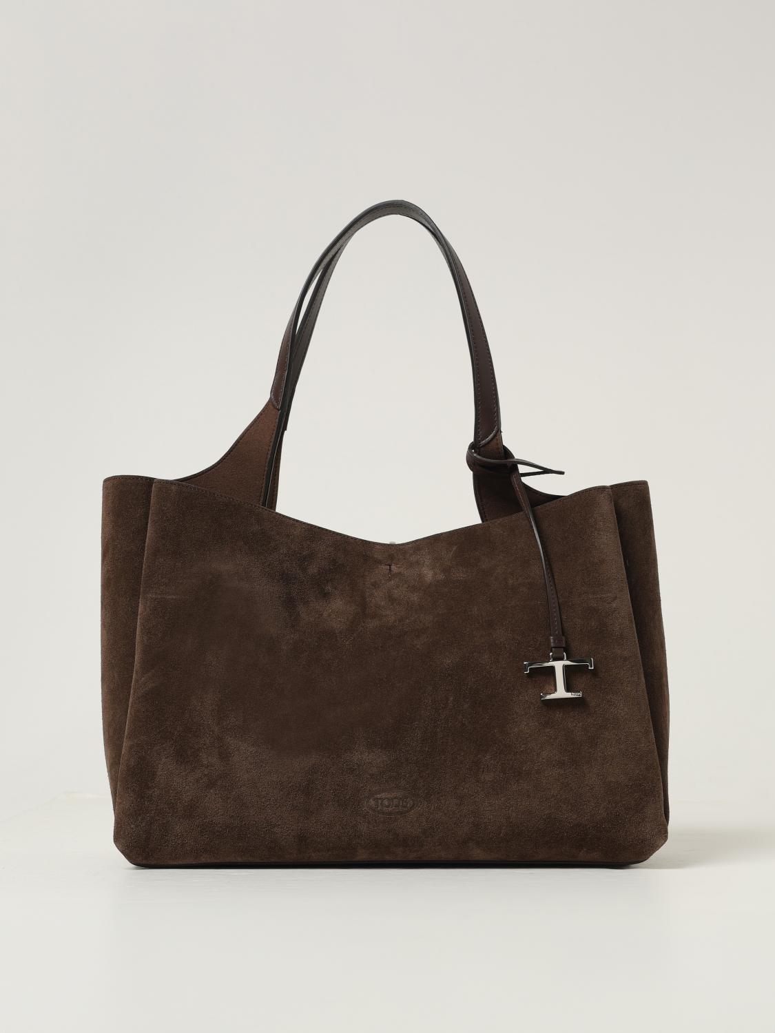 TOD'S BORSA A SPALLA: Borsa a spalla in pelle di vitello scamosciata Tod's, Marrone - Img 1