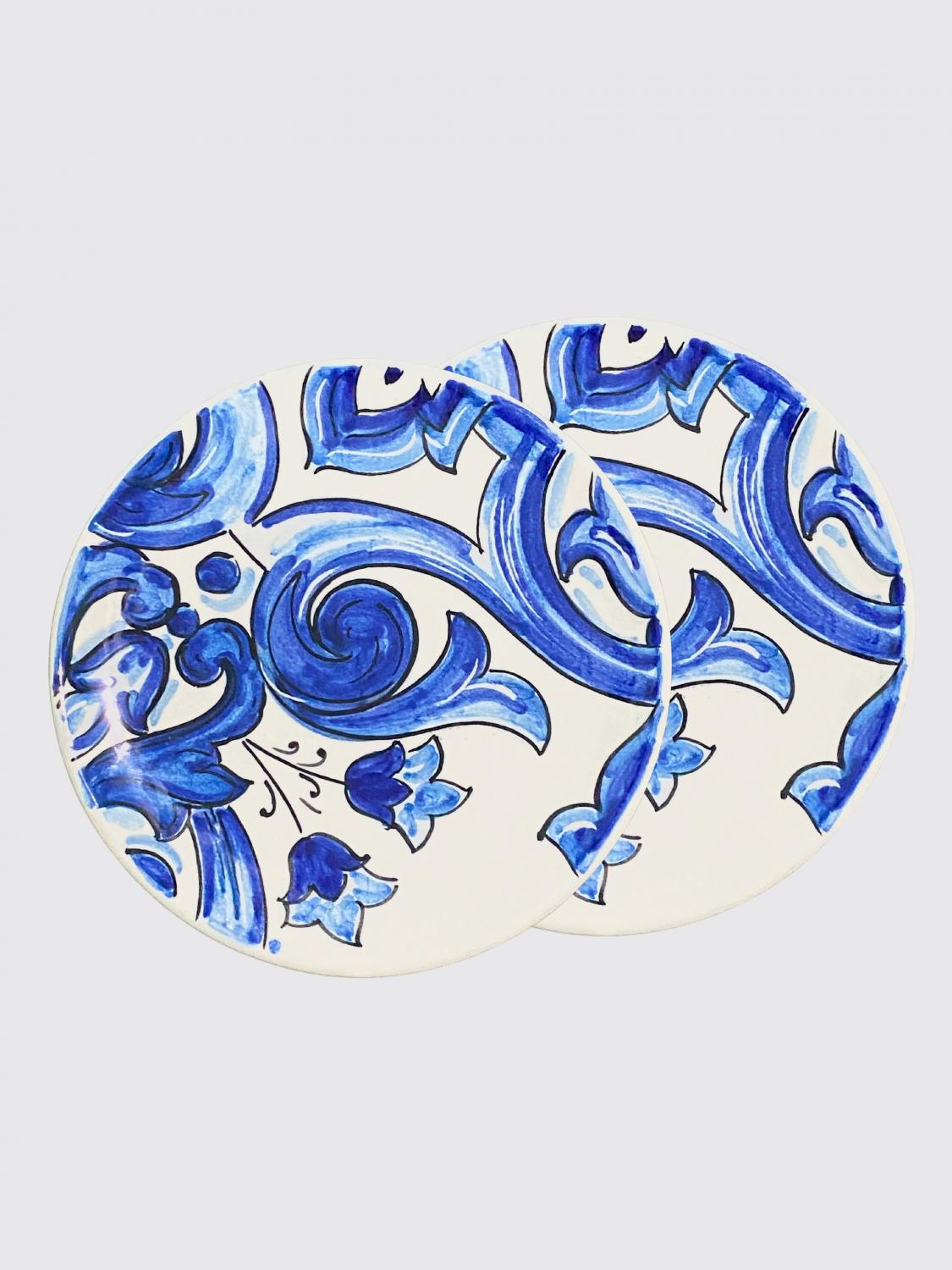 DOLCE & GABBANA PIATTI: Set 2 piatti Maiolica Dolce & Gabbana in porcellana fine smaltata, Blue - Img 1