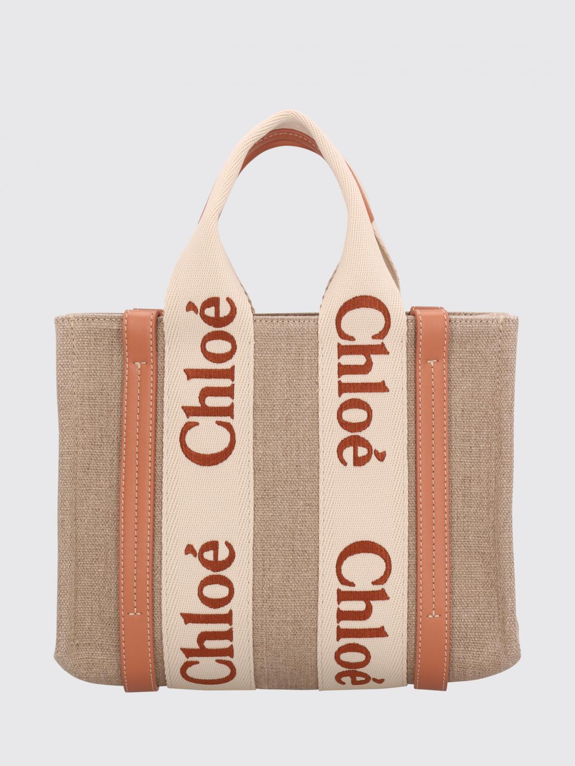 CHLOÉ BORSA A MANO: Borsa Small Woody Chloé in canvas con logo ricamato , Arancione - Img 1