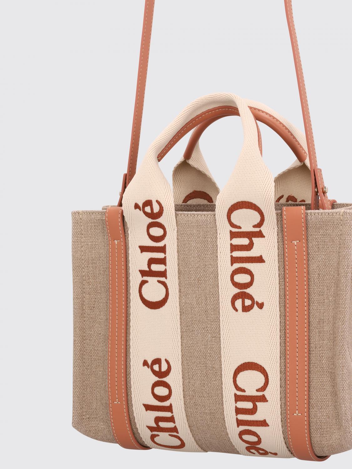 CHLOÉ BORSA A MANO: Borsa Small Woody Chloé in canvas con logo ricamato , Arancione - Img 3