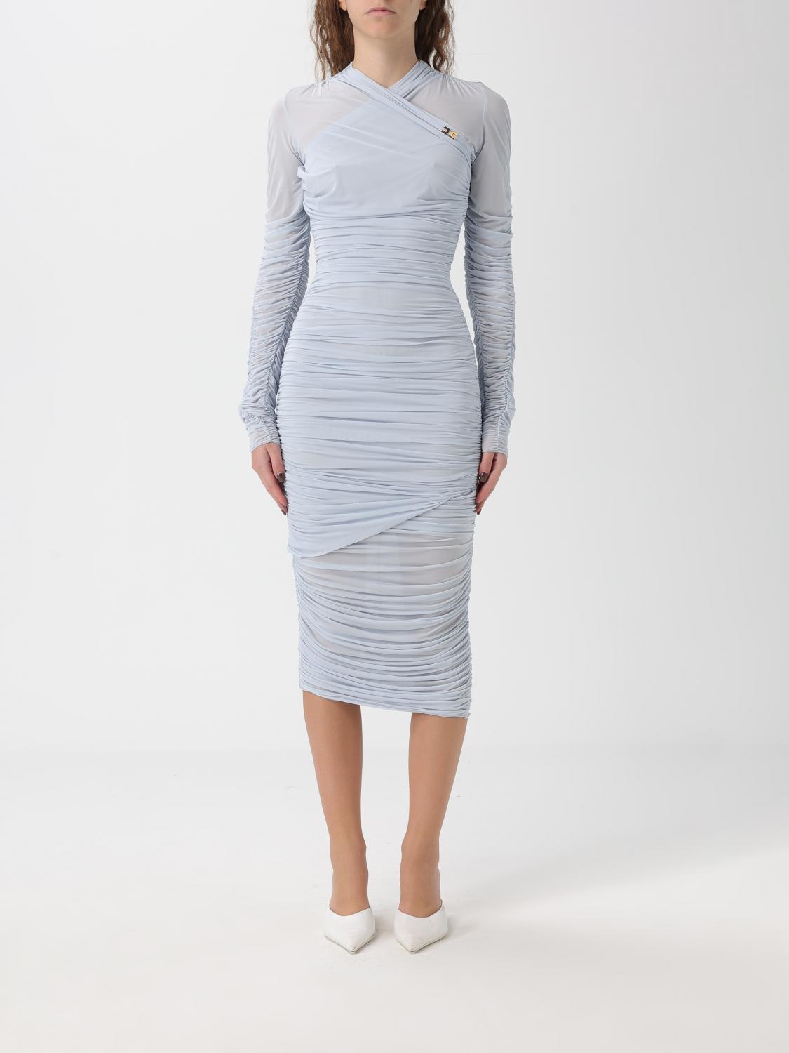 ELISABETTA FRANCHI ABITO: Abito midi Elisabetta Franchi in viscosa drappeggiata, Cielo - Img 1