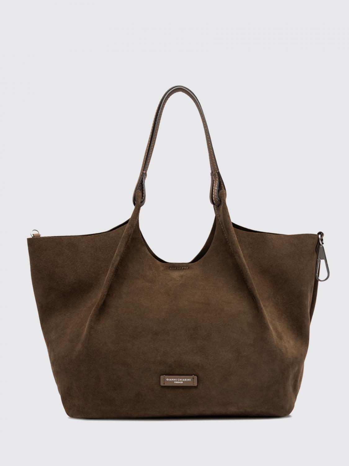 GIANNI CHIARINI BORSA A SPALLA: Borsa Dua Gianni Chiarini in camoscio , Beige - Img 1