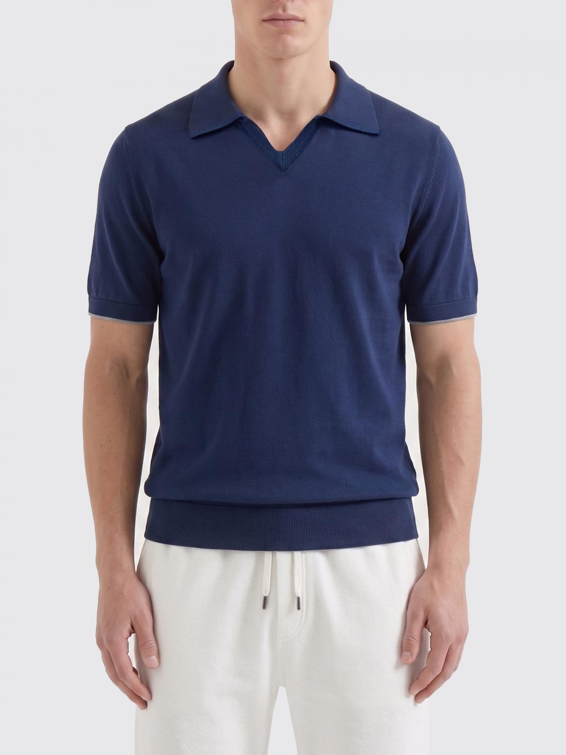 BRUNELLO CUCINELLI POLO: Polo in maglia di cotone Brunello Cucinelli, Blue - Img 1