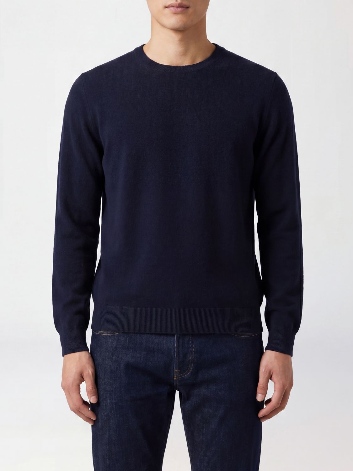 BRUNELLO CUCINELLI PULL: Pull col rond en laine et cachemire Brunello Cucinelli, Bleu Marine - Img 1