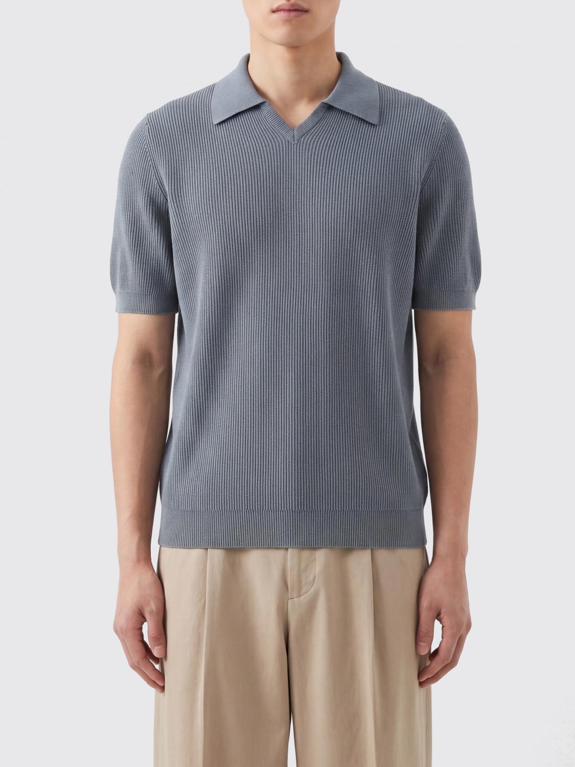 BRUNELLO CUCINELLI 毛衣: Brunello Cucinelli 针织Polo衫, 蓝色 - Img 1