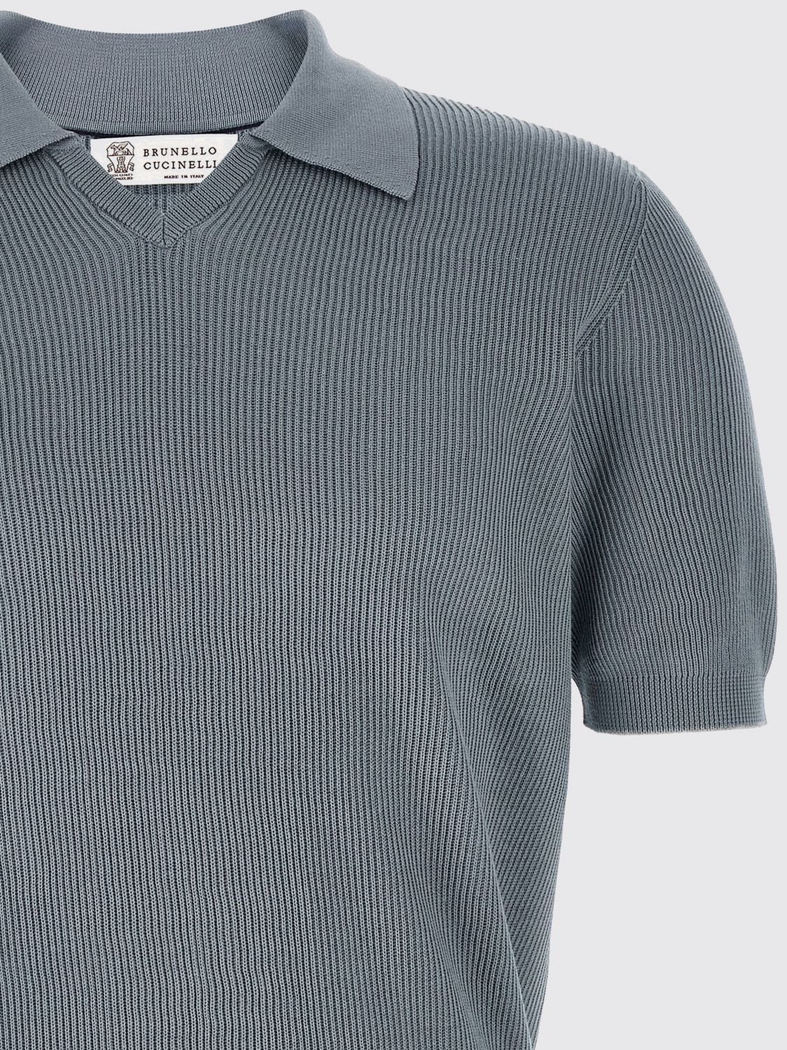 BRUNELLO CUCINELLI 毛衣: Brunello Cucinelli 针织Polo衫, 蓝色 - Img 4