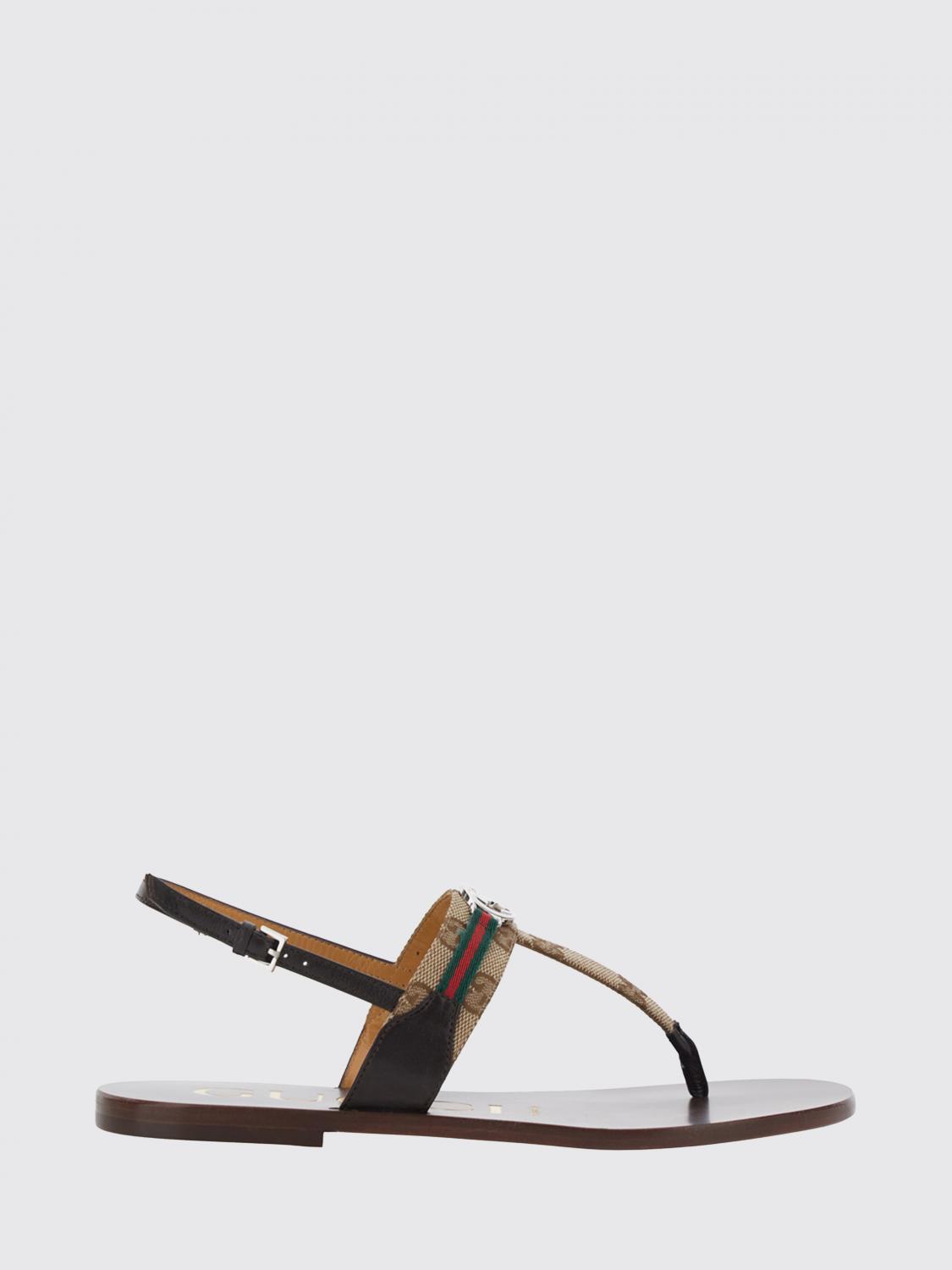 GUCCI SANDALI CON TACCO: Sandalo Interlocking G Gucci in pelle e misto cotone con monogram GG jacquard , Beige - Img 1
