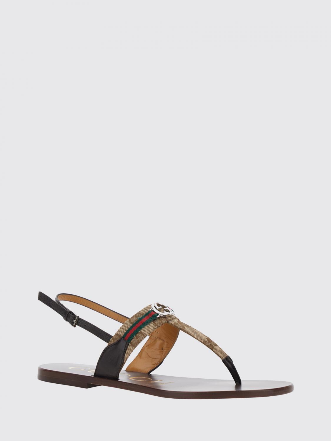 GUCCI SANDALI CON TACCO: Sandalo Interlocking G Gucci in pelle e misto cotone con monogram GG jacquard , Beige - Img 2