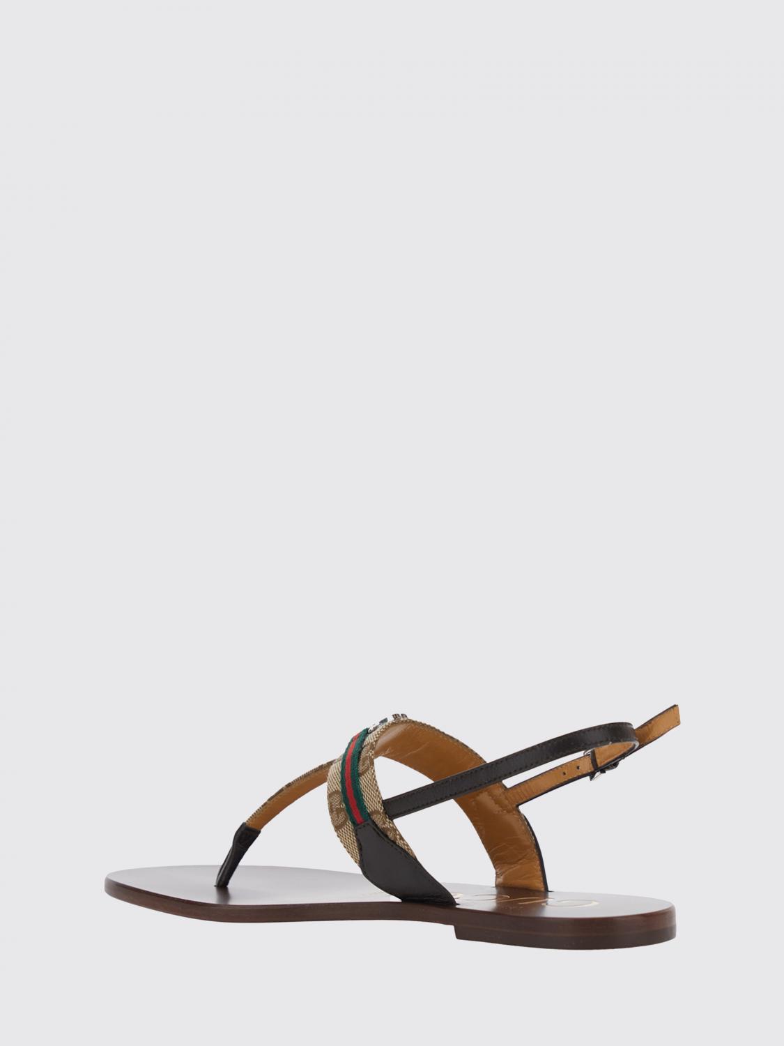 GUCCI SANDALI CON TACCO: Sandalo Interlocking G Gucci in pelle e misto cotone con monogram GG jacquard , Beige - Img 3