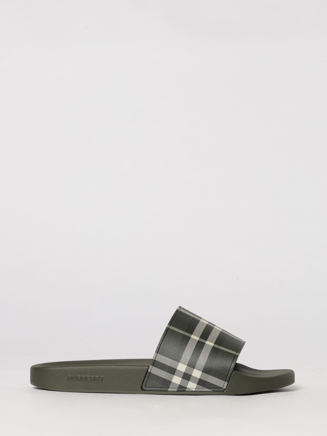 BURBERRY SANDALI: Sliders Burberry in gomma stampa check , Nero - Img 1