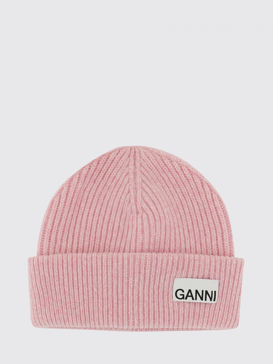 GANNI CAPPELLO: Cappello a berretto in misto lana riciclata Ganni, Rosa - Img 1