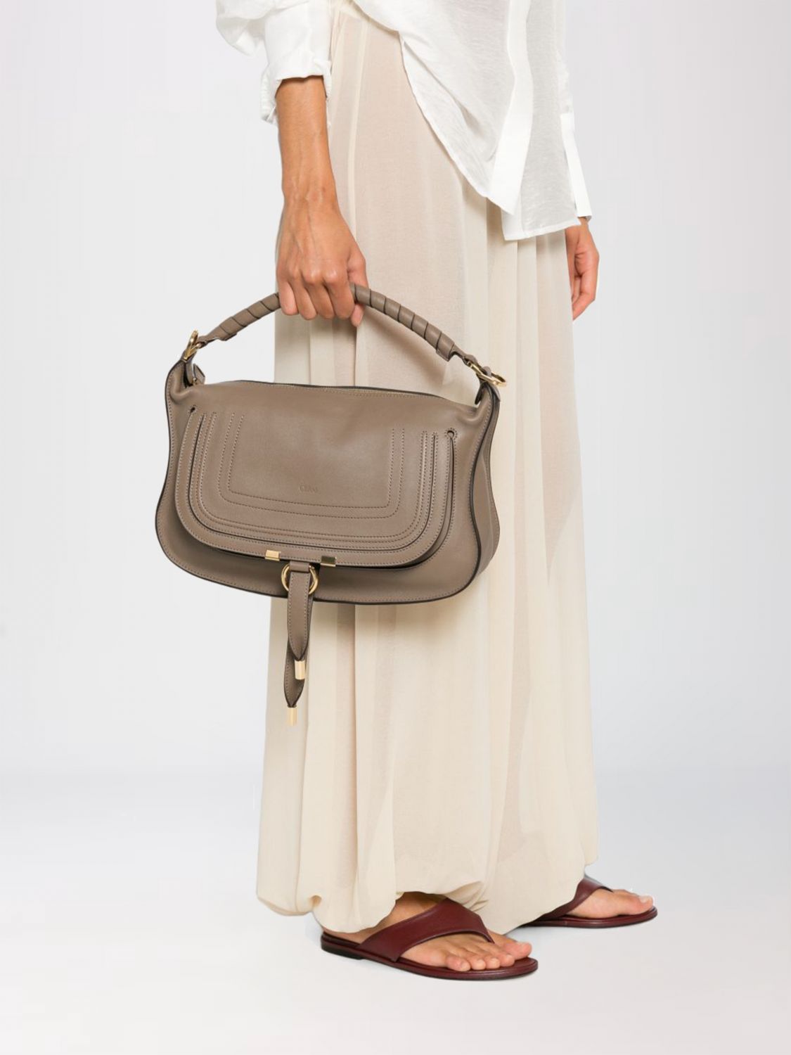CHLOÉ BORSA A SPALLA: Borsa Marcie Small Chloé in pelle , Grigio - Img 2