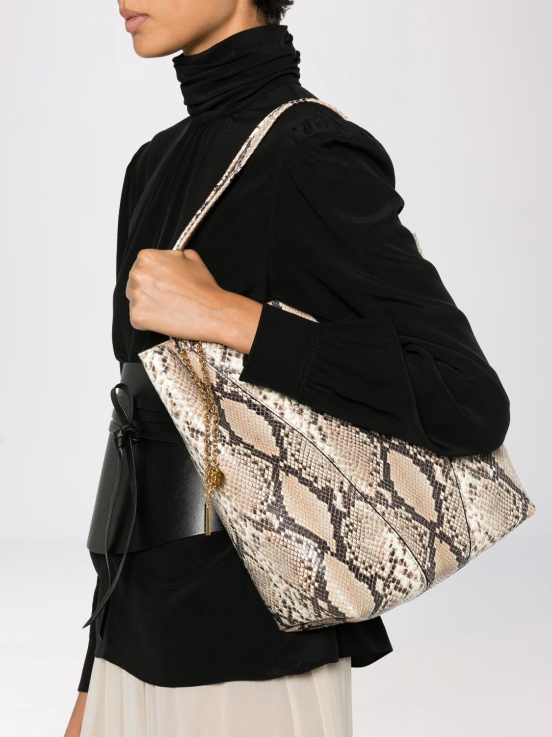 CHLOÉ BORSA A SPALLA: Borsa Marcie Small Chloé in pelle , Beige - Img 2
