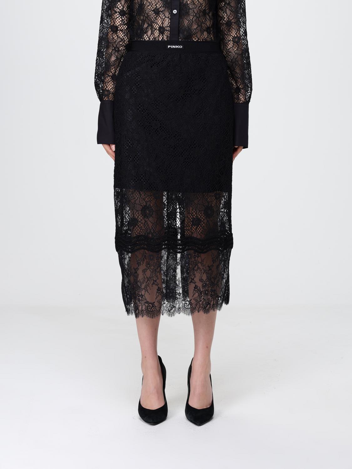 PINKO FALDA: Falda midi Pinko de encaje, Negro - Img 1