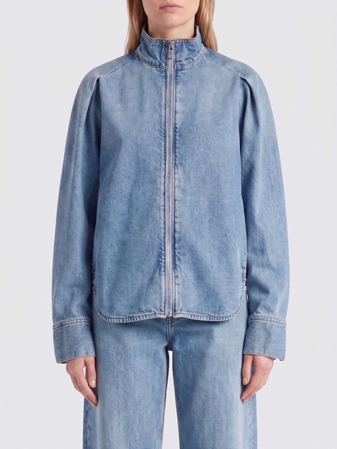 ALAÏA GIACCA: Overshirt con zip AlaÏa in denim , Azzurro - Img 1
