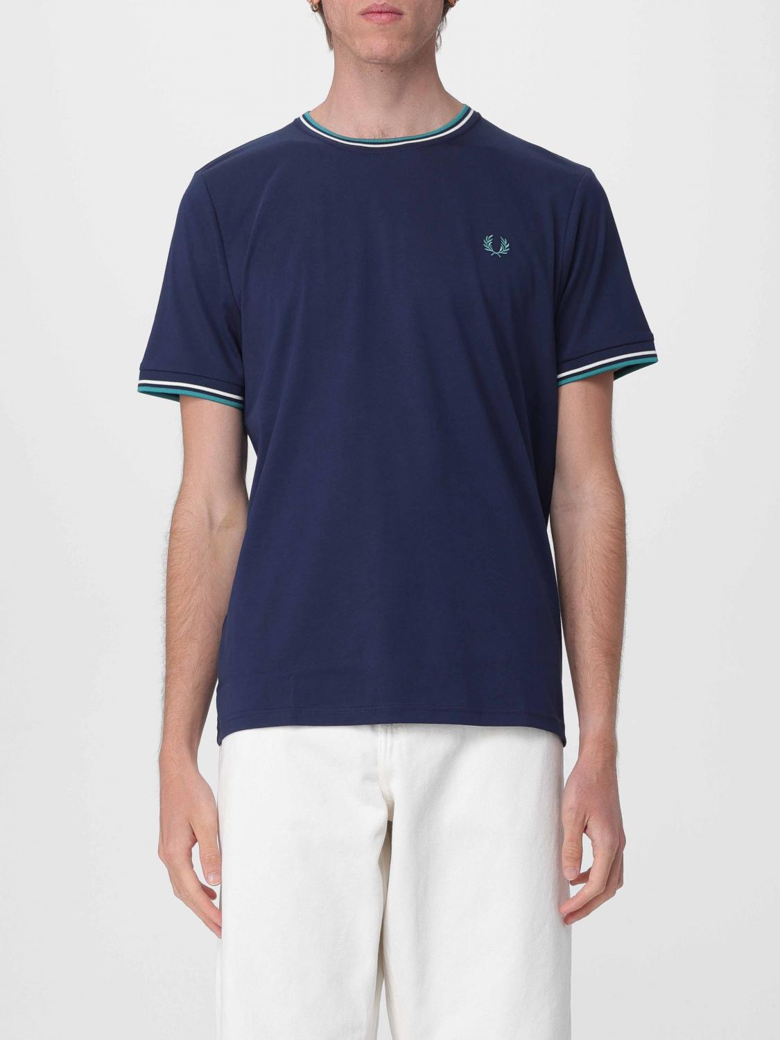 FRED PERRY CAMISETA: Camiseta de algodón Fred Perry con mini logo bordado, Azul Oscuro 3 - Img 1