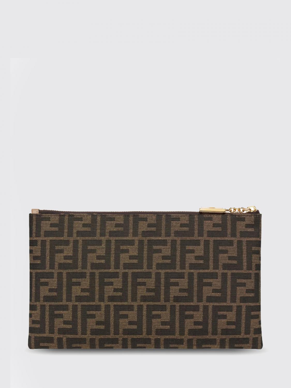 FENDI CLUTCH: Pouch medium Baguette Fendi in tessuto con monogram FF jacquard, Marrone - Img 2