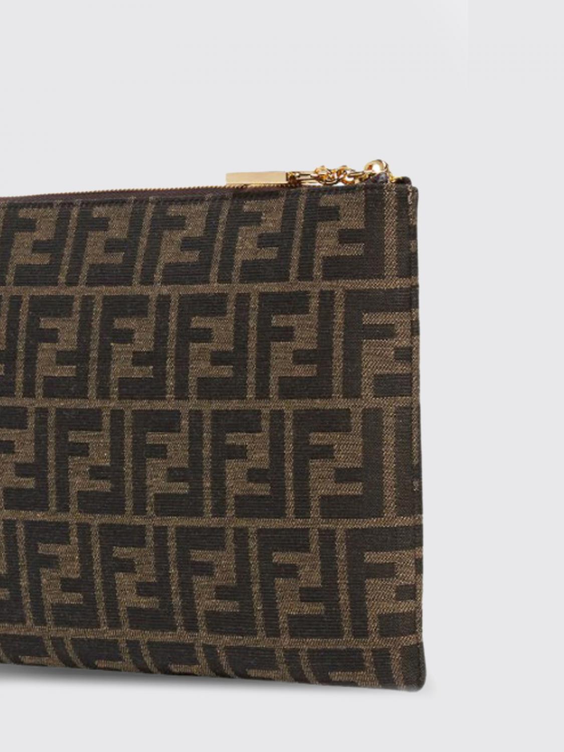 FENDI CLUTCH: Pouch medium Baguette Fendi in tessuto con monogram FF jacquard, Marrone - Img 3