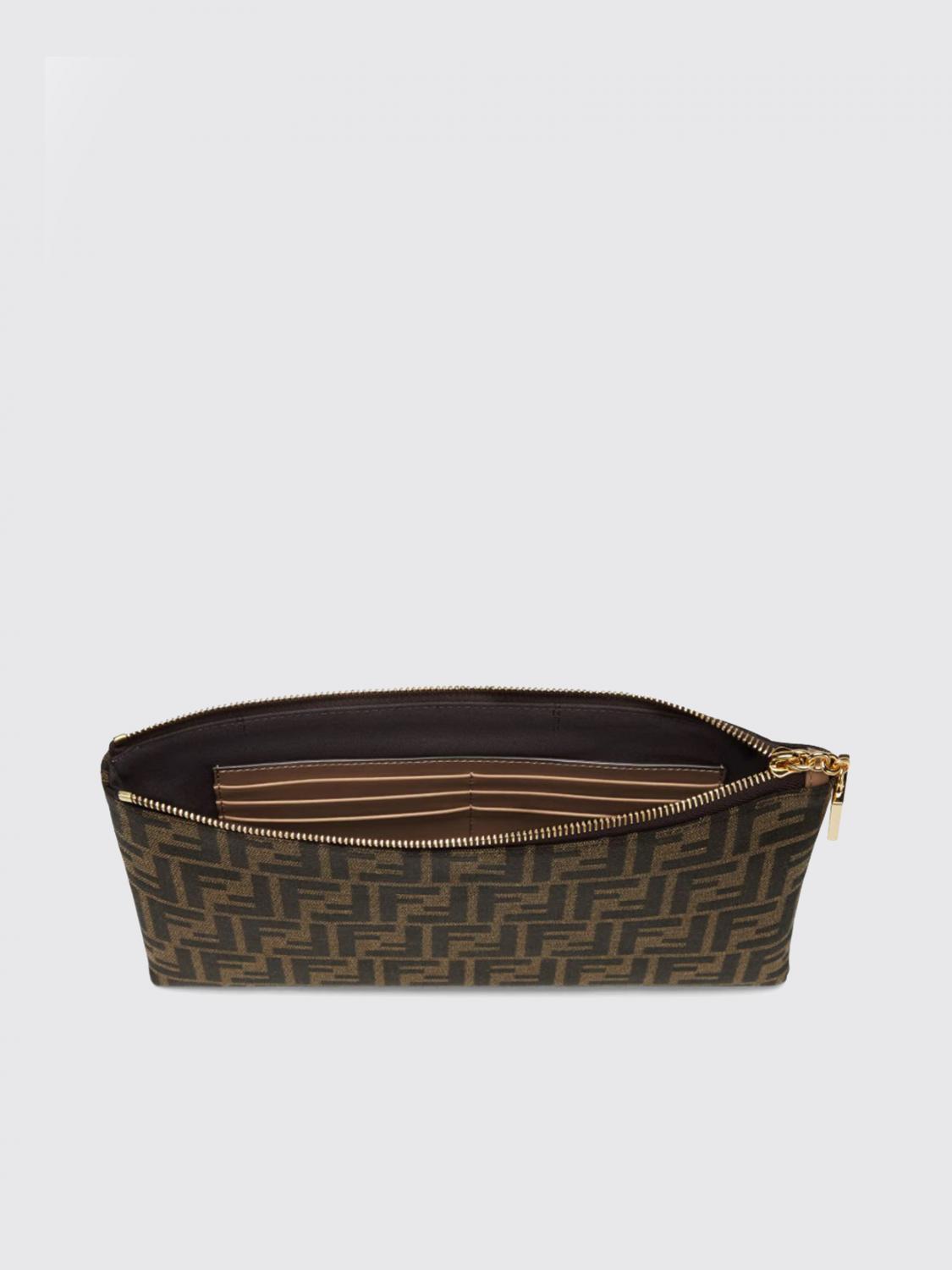 FENDI CLUTCH: Pouch medium Baguette Fendi in tessuto con monogram FF jacquard, Marrone - Img 4