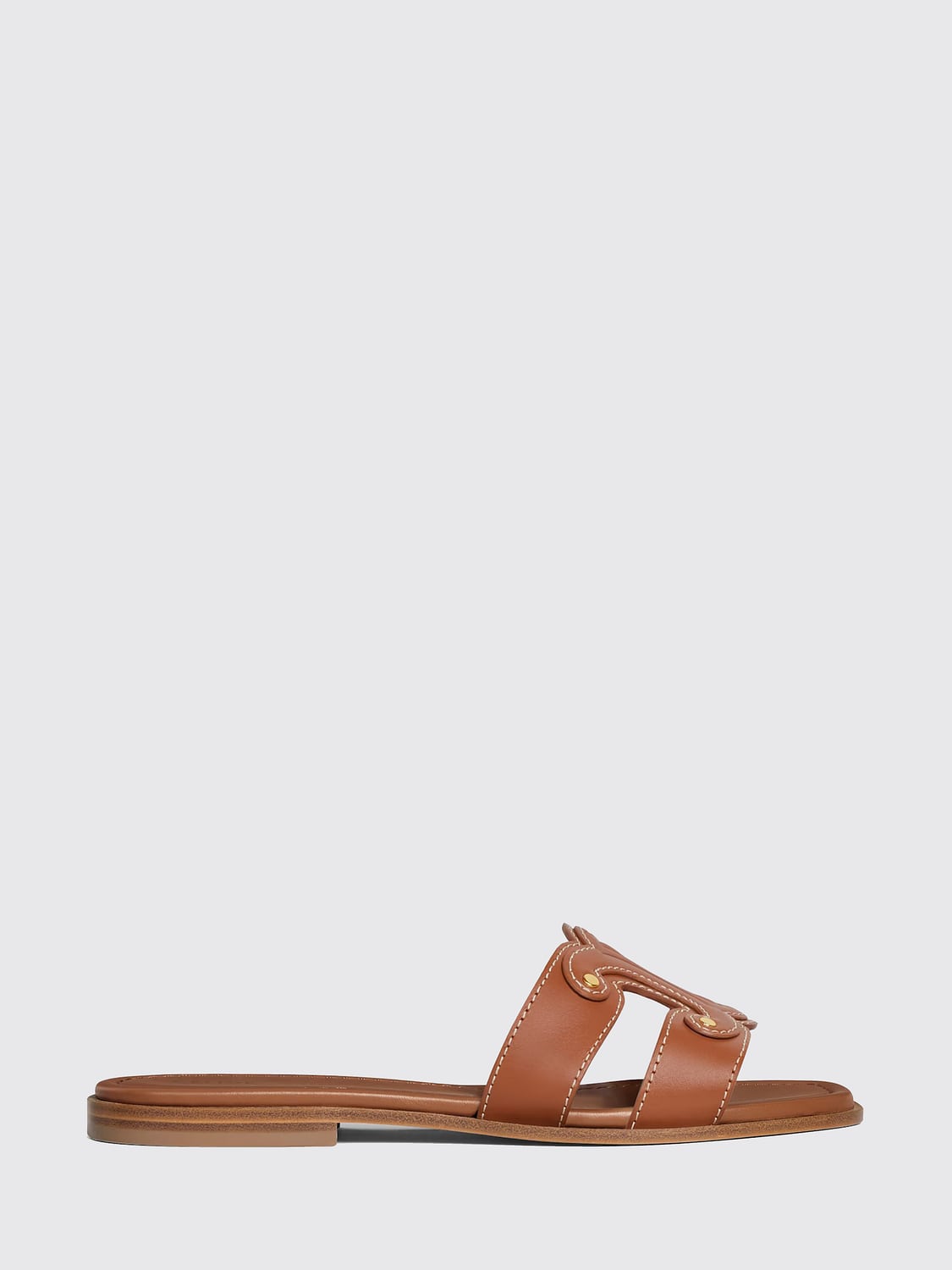 CELINE フラットサンダル: Celine ロゴ入りカーフスキンフラットサンダル, レザー - Img 1
