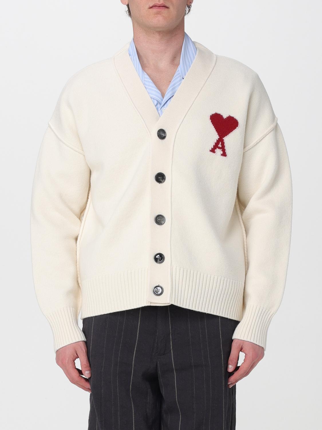 AMI PARIS MAGLIA: Cardigan di lana con logo Ami Paris, Bianco - Img 1