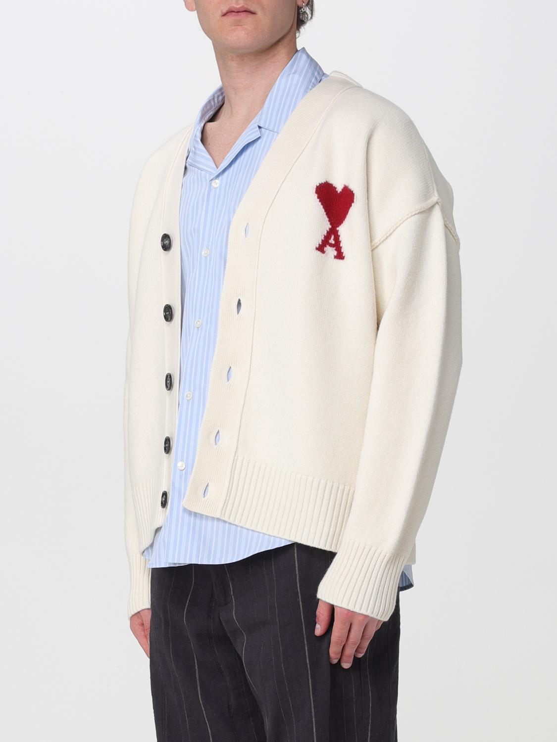 AMI PARIS MAGLIA: Cardigan di lana con logo Ami Paris, Bianco - Img 4