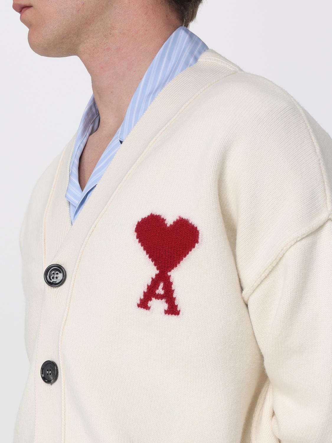 AMI PARIS MAGLIA: Cardigan di lana con logo Ami Paris, Bianco - Img 5