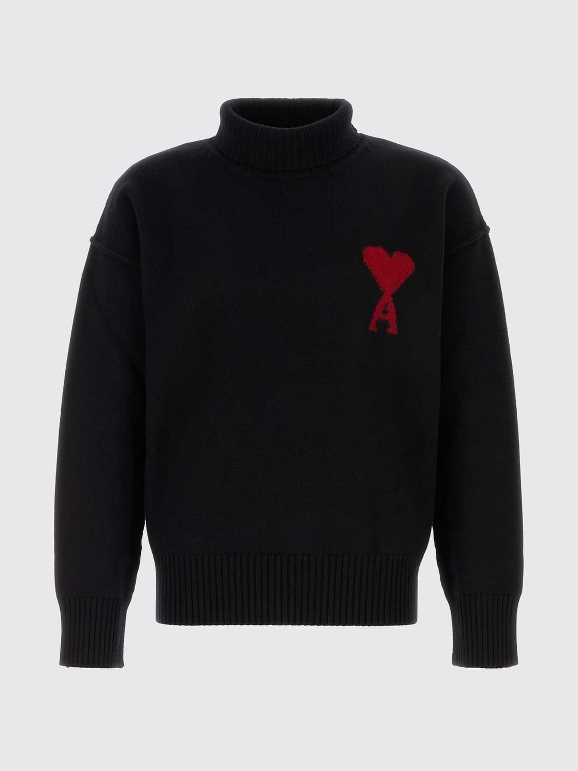 AMI PARIS SWEATER: Turtleneck Pullover Ami Paris in Wool with Logo, Black - Img 2