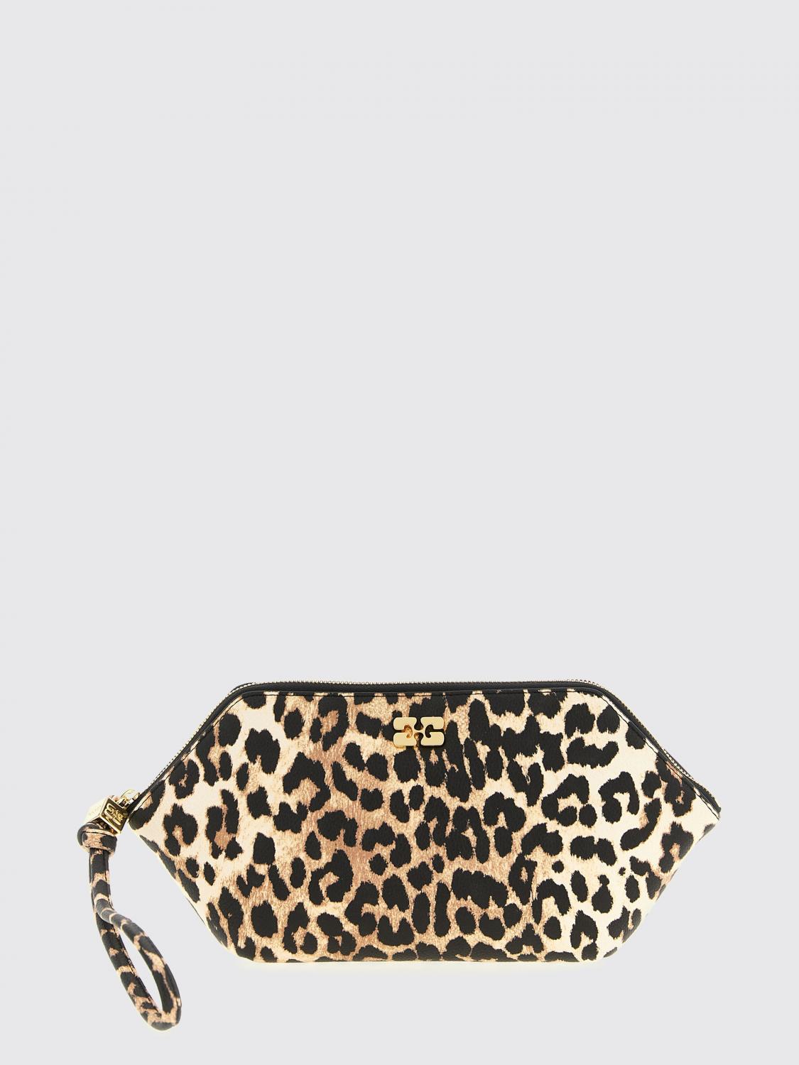 GANNI ACCESSORI BEAUTY: Beauty case Bou Ganni in pelle sintetica animalier , Marrone - Img 1