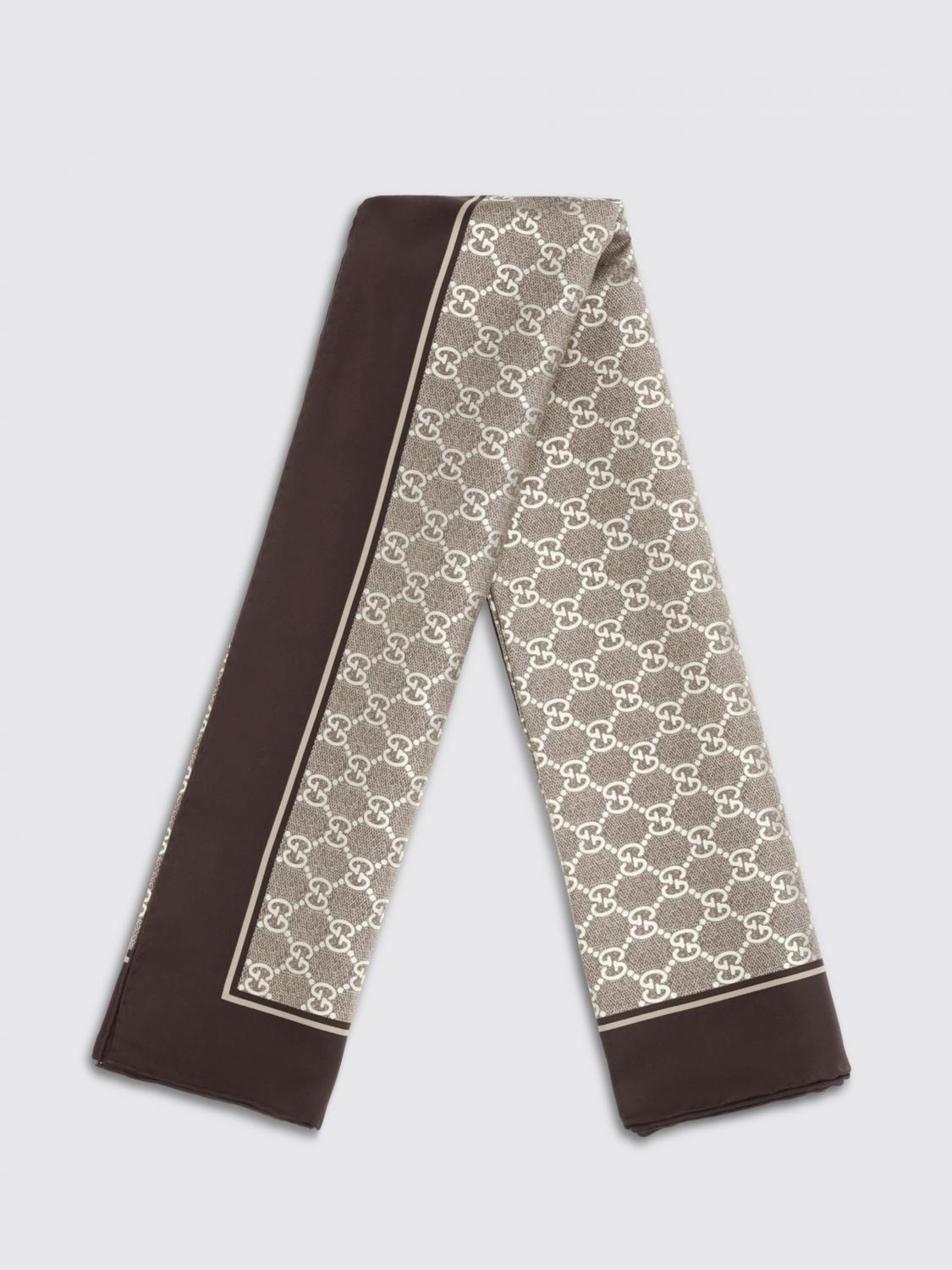 GUCCI SCIARPA: Foulard Gucci in seta con stampa monogram , Cammello - Img 2