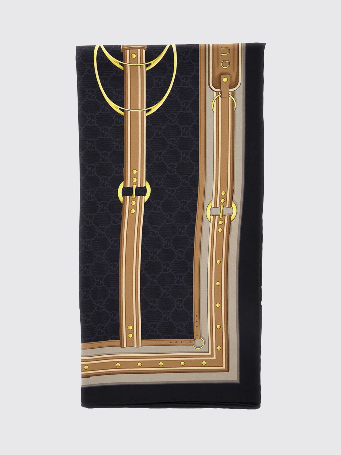 GUCCI FOULARD: Foulard in seta stampata Gucci, Nero - Img 1