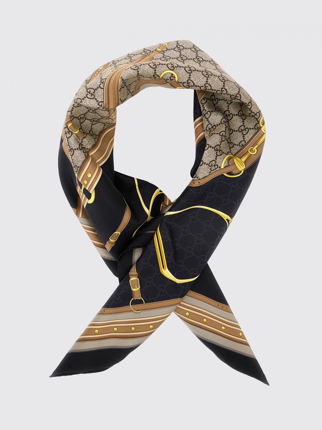 GUCCI FOULARD: Foulard in seta stampata Gucci, Nero - Img 2