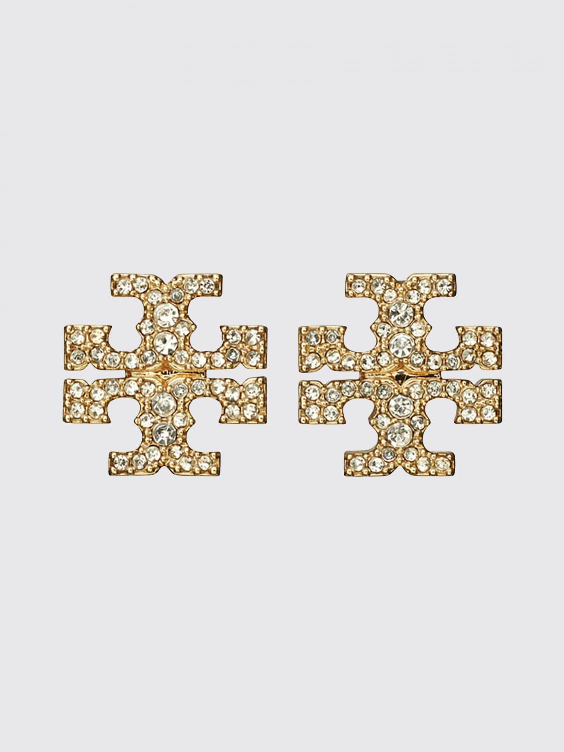 TORY BURCH SCHMUCK: Icon Tory Burch Messingohrringe mit eingesetzten Strasssteinen, Gold - Img 1