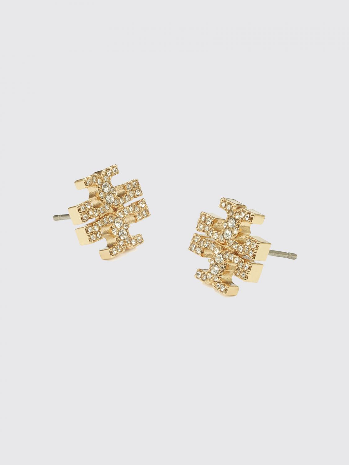 TORY BURCH SCHMUCK: Icon Tory Burch Messingohrringe mit eingesetzten Strasssteinen, Gold - Img 2