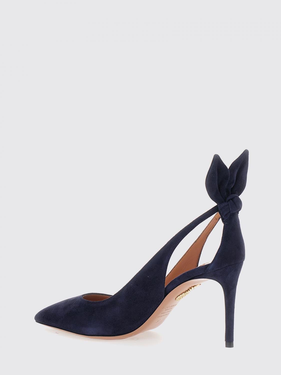 AQUAZZURA DÉCOLLETÉ: Décolleté Bow Tie Aquazzura in camoscio , Blue - Img 3