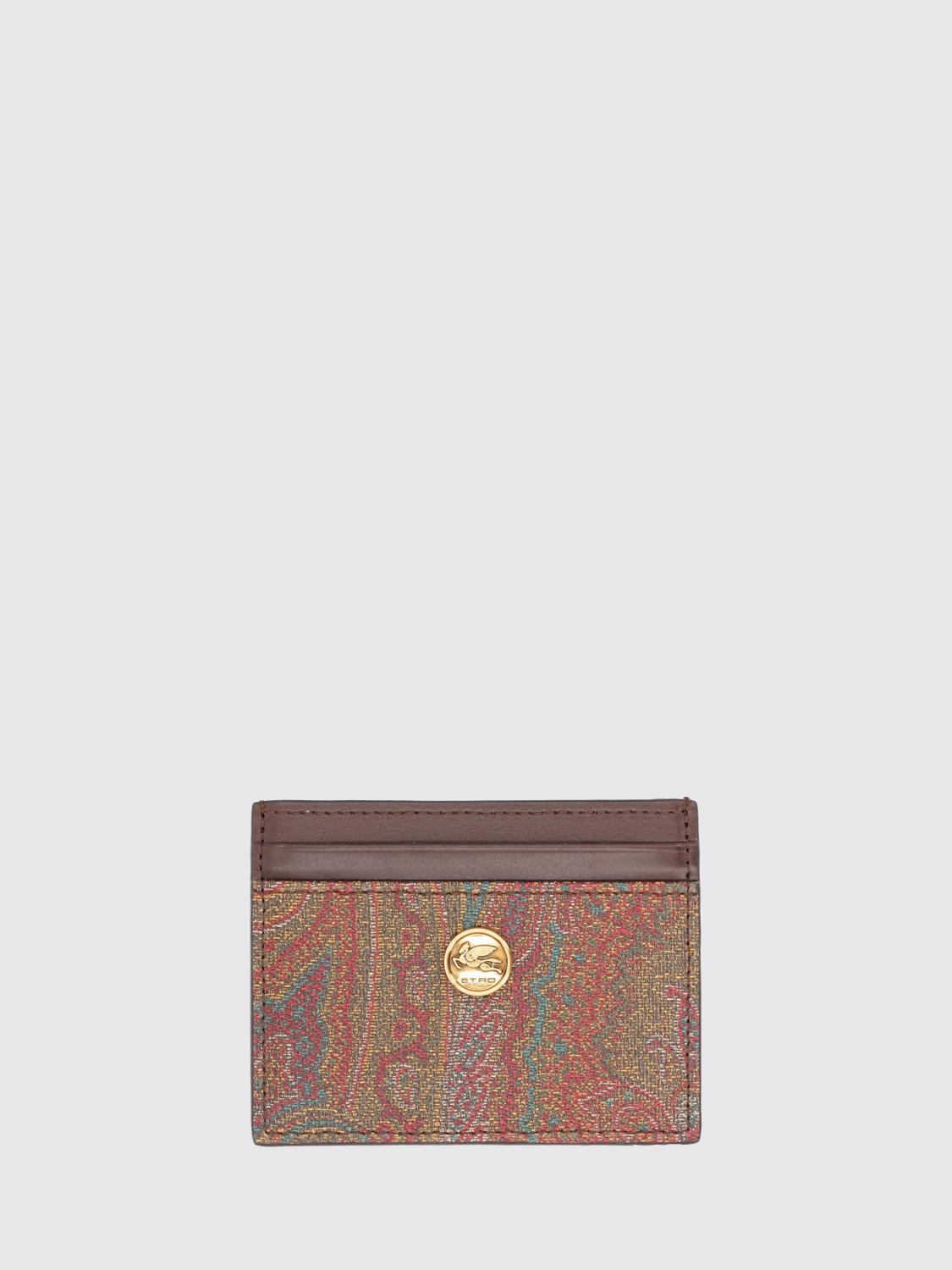 ETRO 財布: Etro ペイズリー柄レザーコットンカードホルダー, ブラウン - Img 1
