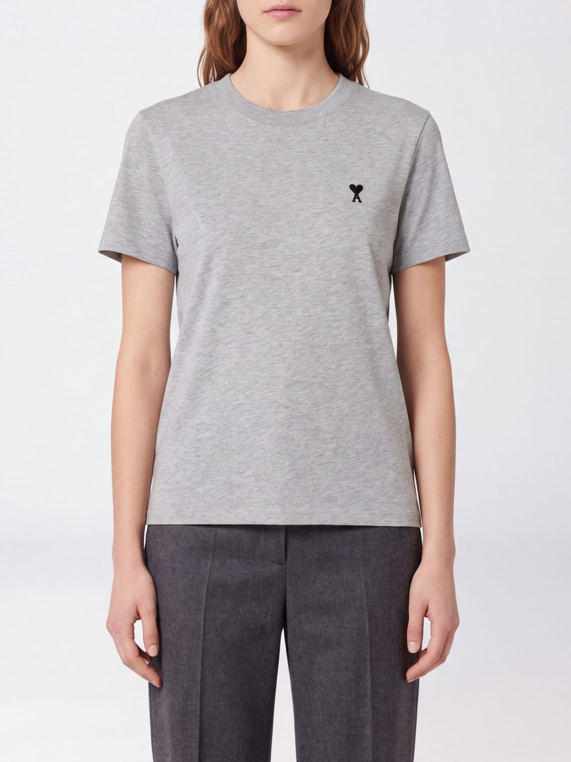 AMI PARIS CAMISETA: Camiseta de algodón con logo Ami Paris, Gris - Img 1